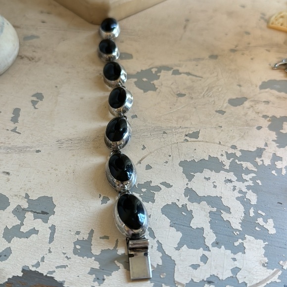 Vintage Sterling silver and Onyx link bracelet 7 1/2” Mexico 925 - Picture 2 of 9